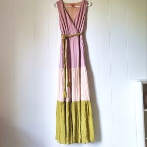 Flying Tomato Maxi Dress Sleeveless Color Block Stripe Peach Size S Women's